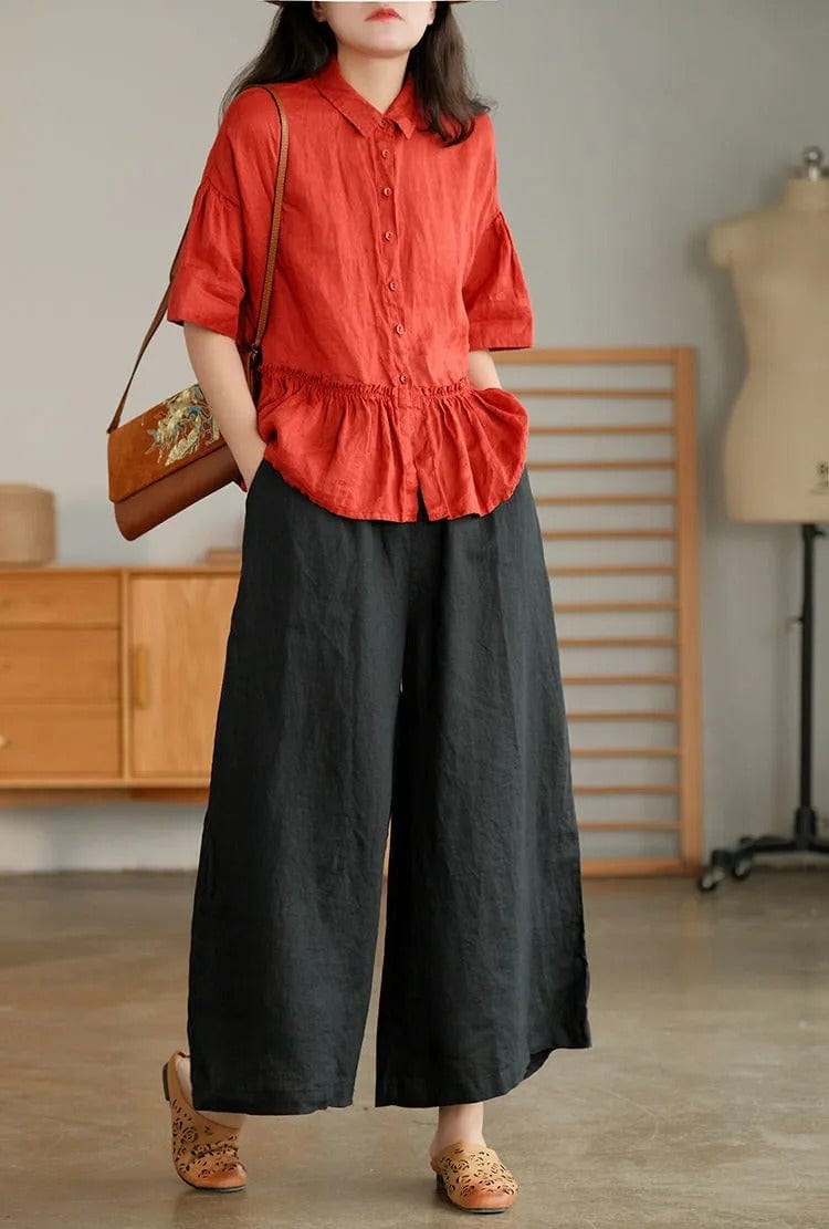 BRIANNA - Weite Hose aus Baumwolle und Leinen esbjerg-modehus Pants