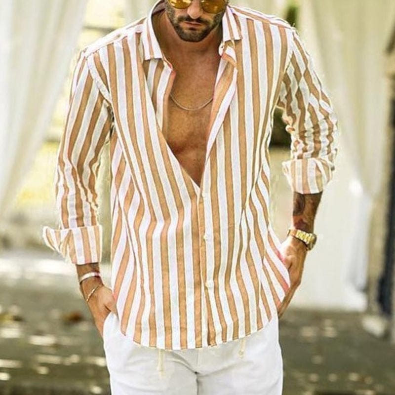 CARL - Langærmet stribet skjorte med revers til mænd esbjerg-modehus
