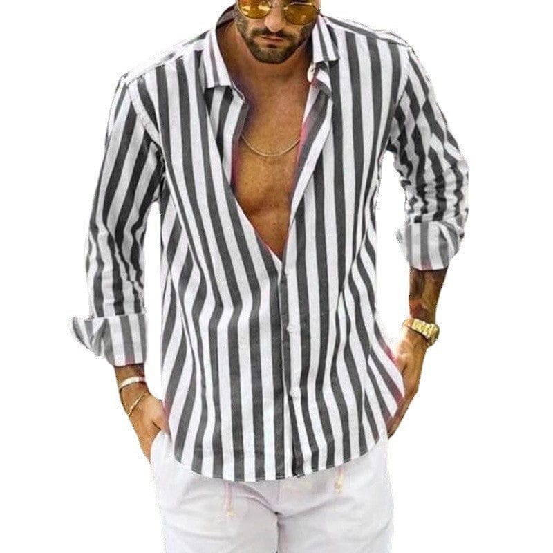 CARL - Langærmet stribet skjorte med revers til mænd esbjerg-modehus