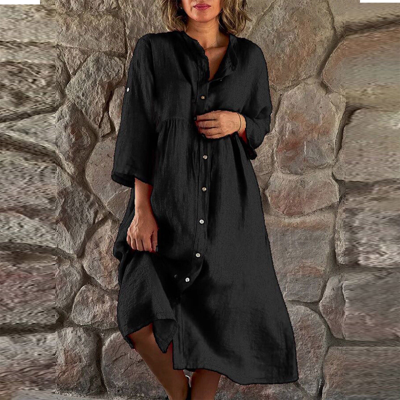 DALLYN - Afslappet bomuld-linned lang kjole esbjerg-modehus Casual Dresses