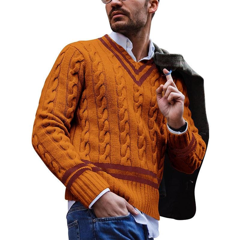 GREG - V-hals stribet stribet Colorblock strik sweater til mænd esbjerg-modehus