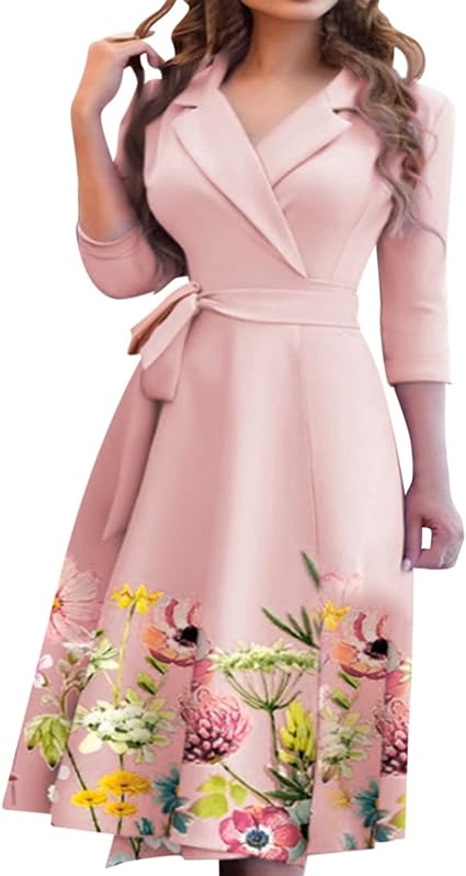 KRIZZIA - Kleid mit umgeklapptem Kragen und dreiviertellangen Ärmeln mit floralem Muster esbjerg-modehus Casual Dresses