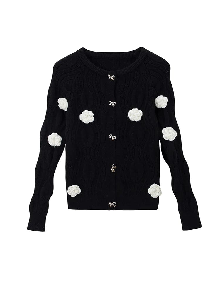 STEFFY - Elegant pullover i sort med 3D-blomster og rynkning esbjerg-modehus Shirts & Tops