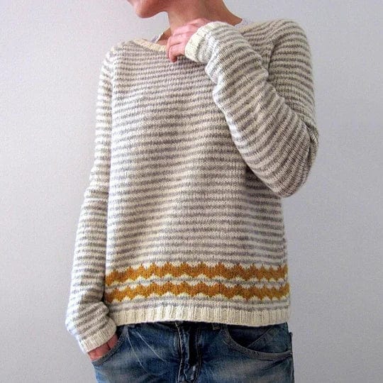 Stribet Vintage Jacquard Crew Neck Sweater med Colour Block esbjerg-modehus