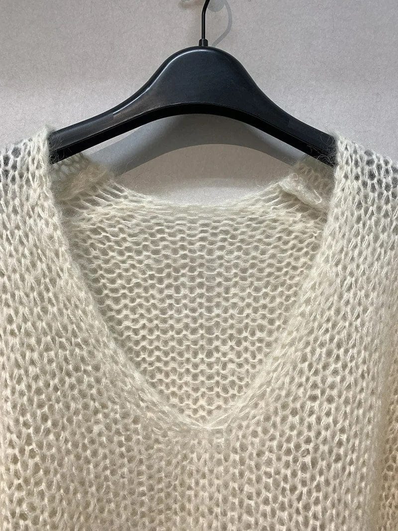 Violett - Weicher Gestrickter Pullover Oberteile V-Ausschnitt Langarm Locker Schlank Einfarbige Pullover esbjerg-modehus Shirts & Tops